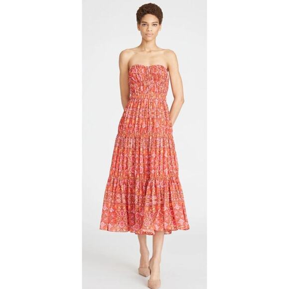 NWOT AMUR Mariana Rosewood Paisley Strapless Midi Dress Size 6 - Picture 1 of 9